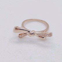 Mother&#39;s Day Release Rose Gold Sparkling Bow Ring With Clear CZ Ring  - £14.22 GBP
