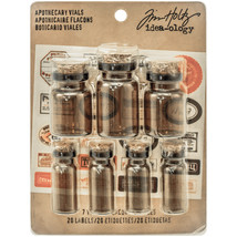Idea-Ology Corked Glass Vials 7/Pkg-Apothecary Amber W/Vintage Labels - £11.59 GBP