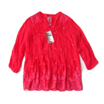 NWT Johnny Was Floral Blouse in Pink Embroidered Pleated Half Button Top XS - $91.08