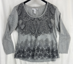 RXB Size XL Round Neck Rhinestones Women&#39;s Gray Top Tunic Blouse Long Sl... - £8.31 GBP