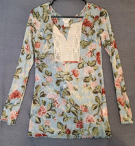 Ralph Lauren Denim &amp; Supply Sz M Lace Henley Top Blue Floral Romantic Stretch  - £15.27 GBP