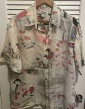 Citron Santa Monica Men’s Shirt XS 100% Silk Floral Asian Geisha Koi Cat FLAWS - £46.73 GBP