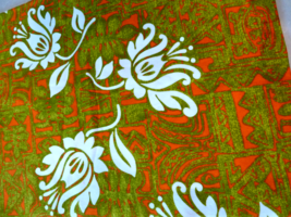 Vintage Hawaiian Orange Green White Barkcloth Cotton Fabric 44&quot; x 3 Yds - $39.59