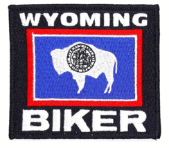 Wyoming Biker - State Flag Iron On Sew On Embroidered Patch 3 1/2&quot;x 3 1/8&quot; - £4.35 GBP