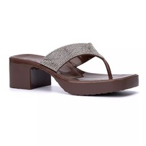 Olivia Miller Women Block Heel Flip Flop Thong Sandals Suzzie Size US 6M Brown - £20.24 GBP