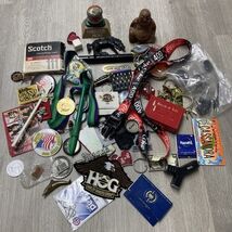 Junk Drawer Lot Miscellaneous Match Books Bottle Caps Keychains Pins Hoo... - $15.84
