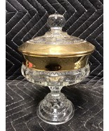 Vintage Indiana Glass Kings Crown Gold Rim Thumbprint Compote w/ Lid EUC - $24.75