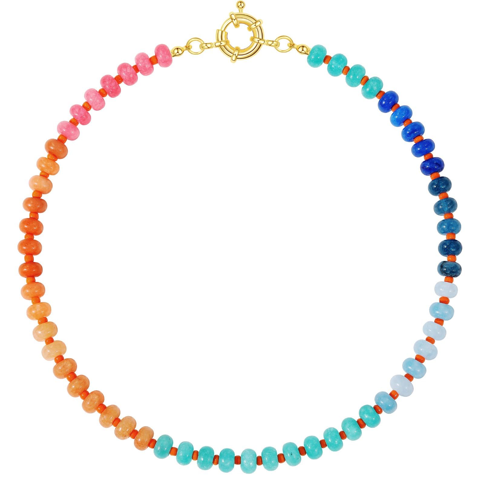 Boho Colorful Bead Choker Necklace for Women Natural Stone Handmade Jewelry - $22.99