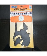 Vintage Halloween Garland Witch Black Cat Flying Broom Party Decor Paper... - £17.42 GBP