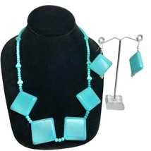 Handcrafted 3pc Jewelry Set Turquoise Blue Ceramic Squares Statement NEW - £22.65 GBP