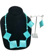 Handcrafted 3pc Jewelry Set Turquoise Blue Ceramic Squares Statement NEW - £22.68 GBP