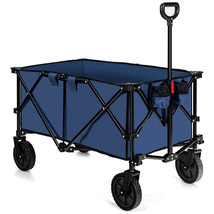 Costway Collapsible Wagon Utility Camping Cart W/Adjustable Handle &amp; Wheels Navy - £162.12 GBP