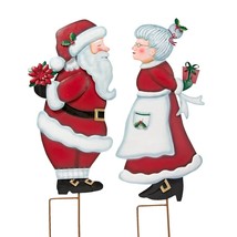 Kissing Santa Claus &amp; Mrs Claus Metal Christmas Yard Garden Stakes Holiday Decor - £29.56 GBP