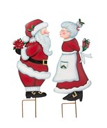 Kissing Santa Claus &amp; Mrs Claus Metal Christmas Yard Garden Stakes Holid... - £28.97 GBP
