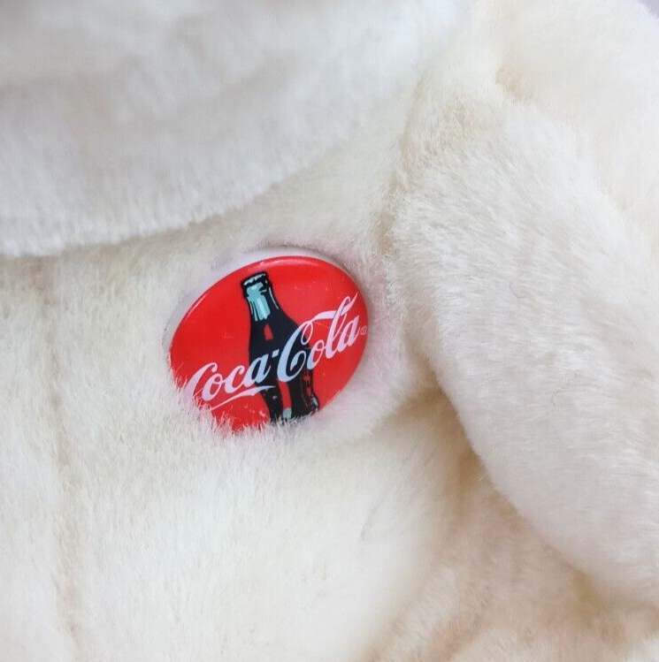 Vintage 1993 Coca-Cola White Polar Bear With Logo Button 6&quot; Collectible ... - $6.78