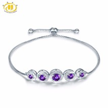 Natural Gemstone African Amethyst Bracelet 8 Inches Long Solid 925 Sterling Silv - £51.91 GBP