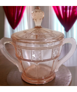 Doric Pink Depression Two Handle Glass Sugar Bowl &amp; Lid Jeannette Glass ... - £15.21 GBP