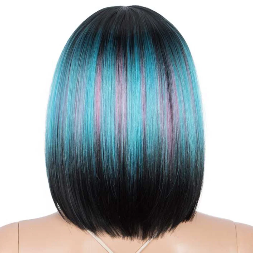 House Home FASHION IDOL 10 Inch Short Straight Bob Wig Synthetic Bangs for Women - £41.67 GBP