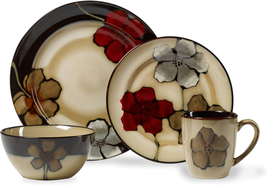 Painted Poppies 16-Piece Stoneware Dinnerware Set, Service for 4, Tan/As... - $88.98