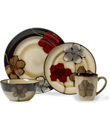 Painted Poppies 16-Piece Stoneware Dinnerware Set, Service for 4, Tan/As... - £69.99 GBP