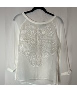 NWT: H &amp;M size 2 White Embroidery Sheer 3/4 sleeve Dressy Blouse - $343.66 MXN