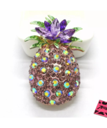 Betsey Johnson Brooch Pineapple Multi Purple Crystals Pin - $16.82