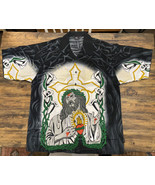 Vintage Y2K IBEU Button Shirt Jesus Sacred Heart Cross Streetwear Cholo ... - £24.63 GBP