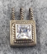 Vintage 925 Sterling Silver Square Clear Stone Twisted Rope Charm Pendant - $26.00