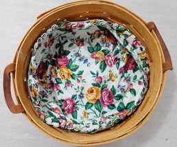 Longaberger 1995 Darning Basket Pink Yellow Roses White Cloth Liner Roun... - £34.34 GBP