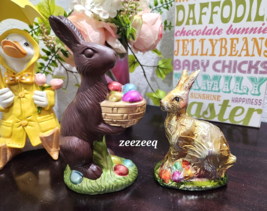 2pc Faux Foil Chocolate Easter Bunny Rabbit Egg Figurine Tabletop Decor 7.5&quot; - £39.22 GBP