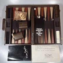 VTG Pierre Cardin Backgammon Travel Set Brown Leather &amp; Cloth Logo Case Complete - £31.54 GBP