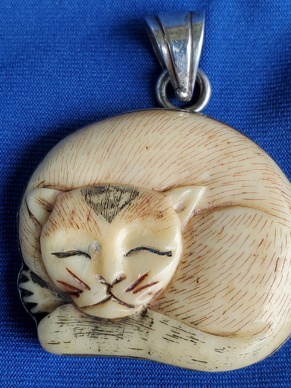 Carved VERY LARGE 15 Grams Original CAT Hand made 925 Sterling Silver Pendant Item image 15