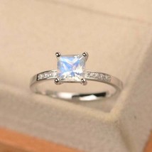 925 Sterling silver 5.50 Carat Moonstone engagement princess cut Ring Size 6.5 - £104.71 GBP