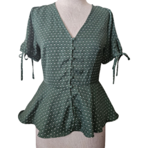 Green Polka Dot Short Sleeve Blouse Size XS - £19.46 GBP