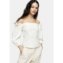 TOPSHOP Off The Shoulder Tie Bardot Crepe Top Blouse Off White Sz 10 NWT - £38.89 GBP