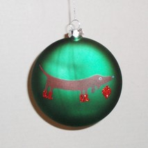 Red Dachshund in Red Boots Green Glass Christmas Ornament - $12.00