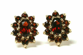 2Ct Oval Cut CZ Red Garnet Halo Stud Earrings 14K Yellow Gold Plated-Silver - £88.37 GBP