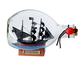 [Pack Of 2] Wooden Blackbeard&#39;s Queen Anne&#39;s Revenge Pirate Ship in a Glass Bott - £54.08 GBP
