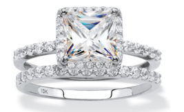 Princess Cz Wedding Bridal 2 Ring Set Band 10K White Gold 6 7 8 9 10 - $899.99