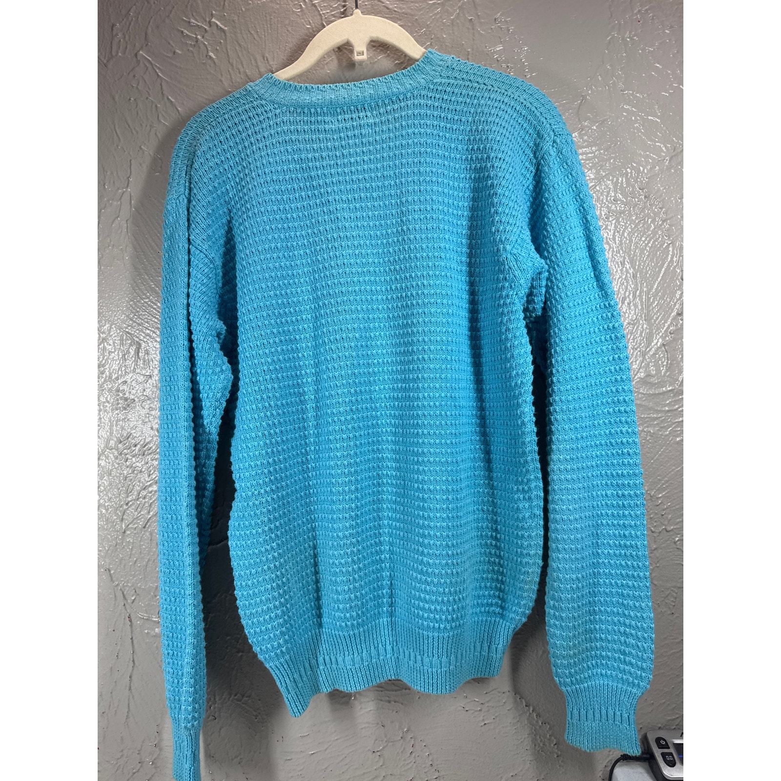Vintage LL Sport Blue Turquoise Jumper Floral Embroidery Hand Loomed Size Small Item image 2