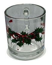 Vintage Anchor Hocking 1990 Christmas Holly Glass Mug Berry Bows AHC - £17.31 GBP