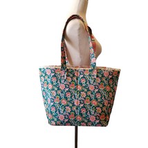 Quilted Tote Bag Handmade Foldable Structured Straps Floral Lined Beach Shopping - £15.75 GBP