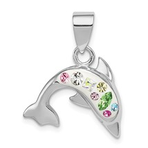 Sterling Silver Rhodium Plated Stellux Crystal Dolphin Pendant Charm 17mm x 19mm - £25.17 GBP