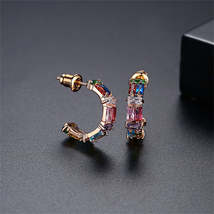 Pastel Crystal &amp; 18K Rose Gold-Plated C-Shape Hoop Earrings - £12.78 GBP