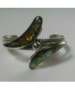 Vintage Signed Mexico Silver Cuff Bracelet W/Abalone Shell Inlay - $206.03 CAD