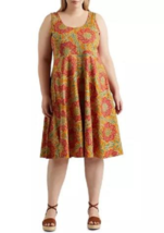 New Chaps Yellow Pink Floral Cotton Midi Flare Dress Size 2 X Women $ - £68.46 GBP
