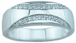 Mens 0.50 CT Double Row Solid Wedding BAND Anniversary RING Sterling Silver - £44.74 GBP