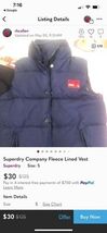 Superdry Men&#39;s Navy Puffer Vest Athletic Edition - €42,19 EUR