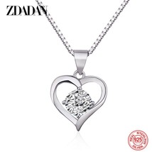 ZDADAN 925 Silver Heart Blue Crystal Necklace For Women Charm Party Jewelry Acce - £14.24 GBP