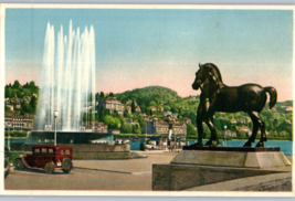 Man and Horse Statue at Wagenbachbrunnen Fountain Lucerne Switzerland Postcard - £4.96 GBP